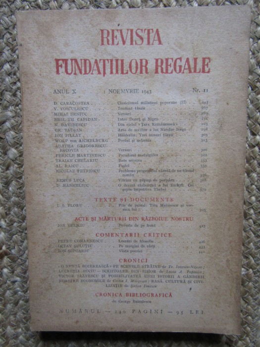 Revista Fundatiilor Regale Anul X NOEMBRIE 1943 Nr. 11