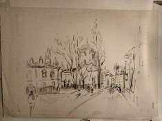 Pe o strada din vechiul Bucuresti, schita in acuarela foto