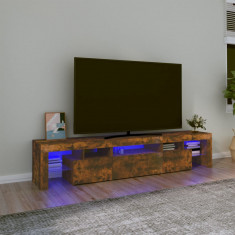 vidaXL Comodă TV cu lumini LED, stejar fumuriu,200x36,5x40cm