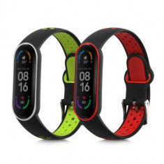 Set 2 curele kwmobile pentru Xiaomi Mi Smart Band 6/Mi Band 6/Band 5, Silicon, Verde/Rosu, 59792.05