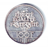 FRANTA 100 FRANCI 1987 GENERAL LA FAYETTE ARGINT CU PATINA FRANCS