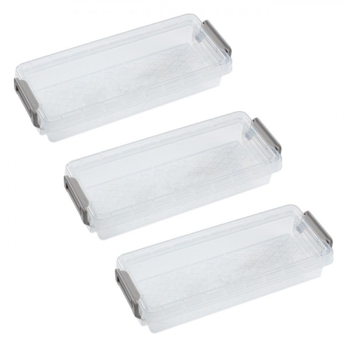 Set 3 Cutii pentru depozitare, 20,4x8x3,7 cm, Transparent