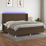 vidaXL Pat cu arcuri, saltea și LED, maro &icirc;nchis, 200x200 cm, textil