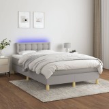 VidaXL Pat cu arcuri, saltea și LED, gri deschis, 120x200 cm, textil