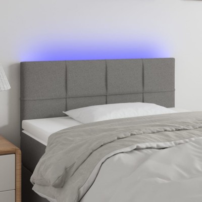 vidaXL Tăblie de pat cu LED, gri &amp;icirc;nchis, 90x5x78/88 cm, textil 3121595 foto