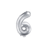 Balon Folie Cifra 6 Argintiu, 35 cm, Partydeco