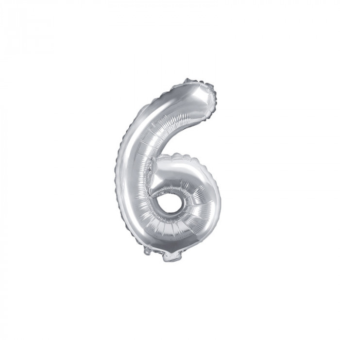 Balon Folie Cifra 6 Argintiu, 35 cm