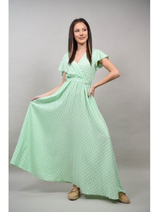 ROCHIE LUNGA PLISATA BICOLORA BULINE ASIMETRICA IN PARTEA DE JOS LUMINOSO S-M Verde Menta