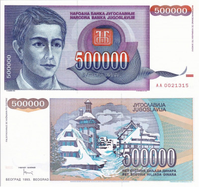 IUGOSLAVIA 500.000 dinara 1993 UNC!!! foto