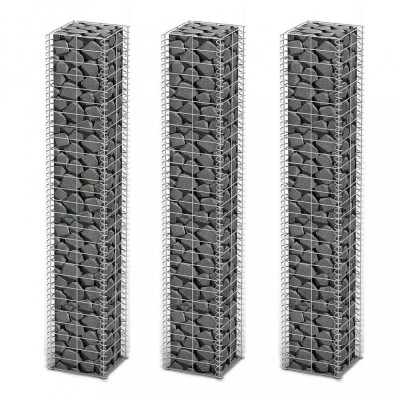vidaXL Set gabioane, 3 buc, s&amp;acirc;rmă galvanizată, 25 x 25 x 150 cm foto