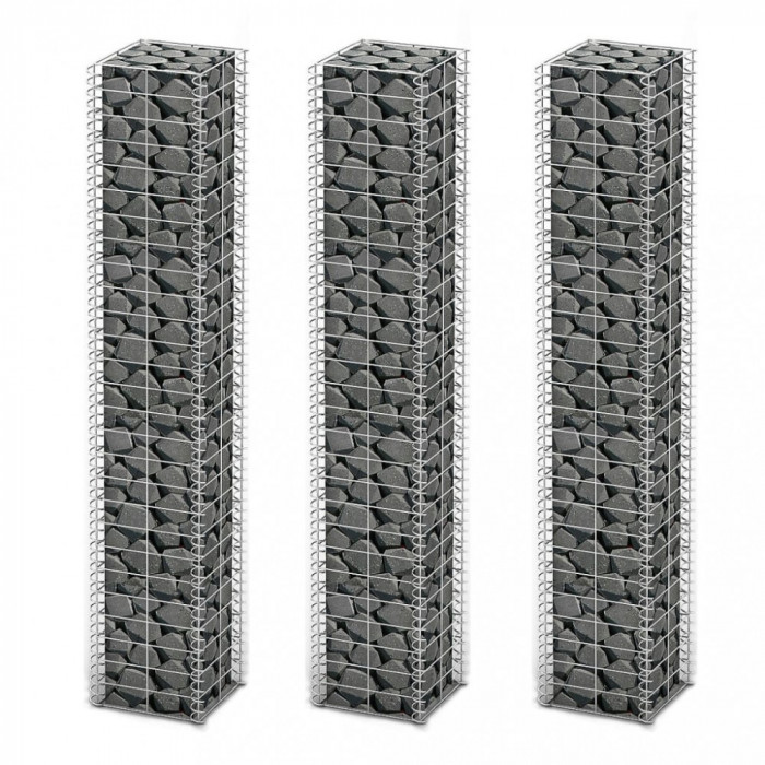 vidaXL Set gabioane, 3 buc, s&acirc;rmă galvanizată, 25 x 25 x 150 cm