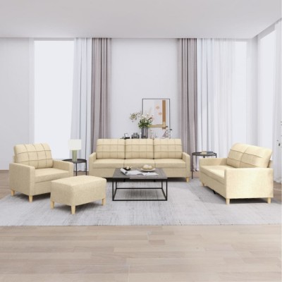 vidaXL Set de canapele cu perne, 4 piese, crem, textil 3201252 foto