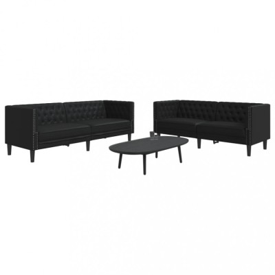 vidaXL Set canapele Chesterfield cu 2 locuri, negru, piele eco. 3209274 foto