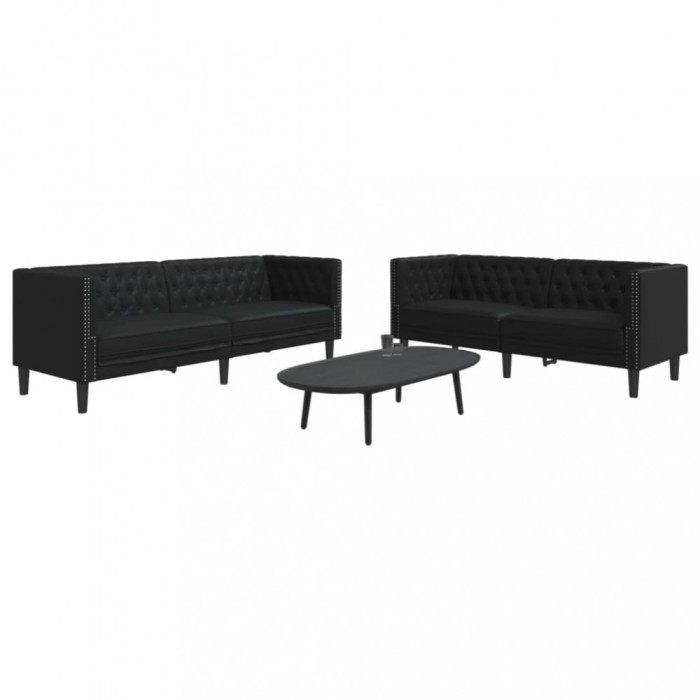 vidaXL Set canapele Chesterfield cu 2 locuri, negru, piele eco. 3209274