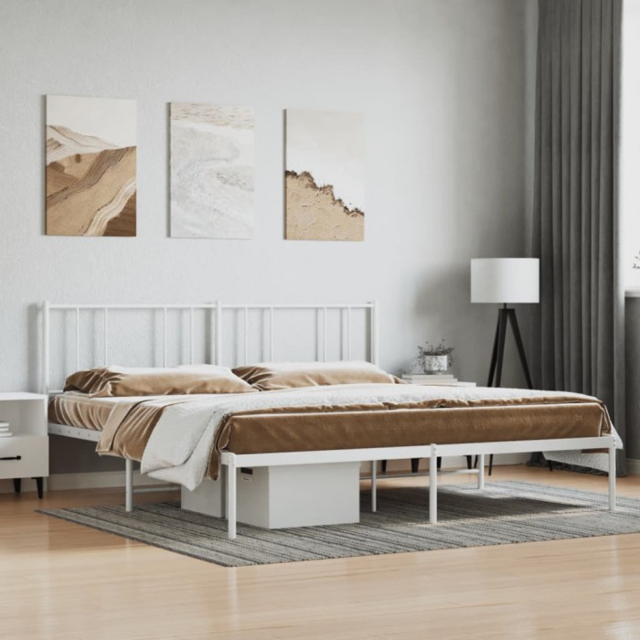 Gossi cadru de pat metalic cu tablie, alb, 180x200 cm