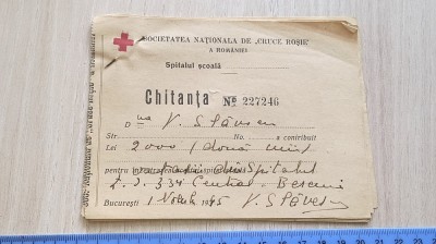 RARA- CHITANTA CURS CRUCE ROSIE - SOCIETATEA NAT DE CRUCE ROSIE - 1945-CURS FACUT LA SPITALUL CENTRAL BERCENI ..NR.9/ OBREGIA foto