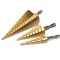 Set 3 burghie pentru metal, tip freza in trepte, din otel si titan, dimensiuni 4-10mm, 4-20mm, 4-32mm, auriu