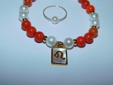 Bratara noua,perle naturale , carneol, charm Leu, inel aur cu perla