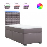Cumpara ieftin Pat box spring cu saltea, gri, 80x200 cm, piele ecologica