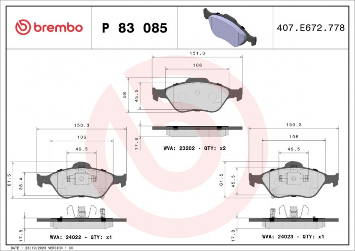 BREMBO P 83 085 PRIME LINE set placute frana,frana disc