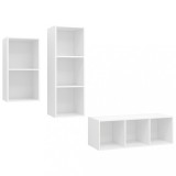 Cumpara ieftin Set de dulapuri TV, 3 piese, alb, lemn prelucrat