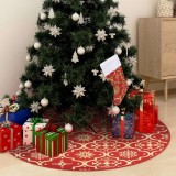 vidaXL Covor fustă de brad Crăciun cu șosetă, roșu, 150 cm, țesătură