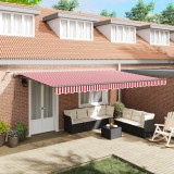 vidaXL Marchiză retractabilă automată cu LED, dungi roșii și albe 500x300 cm