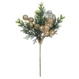 Ramură Decorativă Crăciun, Bej șampanie, Pomușoare și Strass, 23 cm, Oem