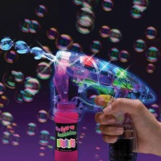 Pistol pentru baloane de sapun, LED RGB, flacon solutie, albastru foto