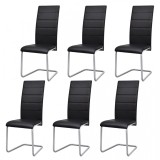 6 Scaune de bucătărie cantilever cu spătar &icirc;nalt, negru, vidaXL