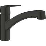 Baterie de bucatarie Grohe Start 303072431, 3/7&amp;#039;&amp;#039;, tip L, pipa medie, pivotanta, dus extractabil, mat, Negru