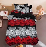 Lenjerie De Pat 3D - Molly Xu007, Bumbac, 4 Piese, Fara Elastic, Imprimeu, Negru