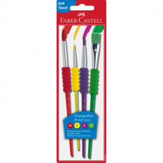 Set 4 Pensule cu Par Sintetic Faber-Castell Soft Touch, Grip Moale, Marimi si Culori Diferite, Pensule Pictura, Set Pensule Pictura, Penson Pictura, S