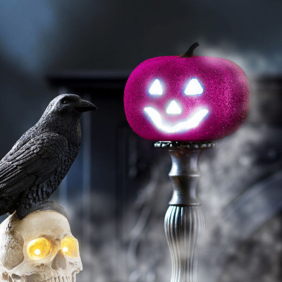 Decorațiune cu LED-uri RGB de Halloween - dovleac din spumă - violet - 11 cm foto