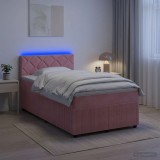 Cumpara ieftin Pat boxspring cu saltea cu benzi LED Roz 120 x 200 cm Catifea