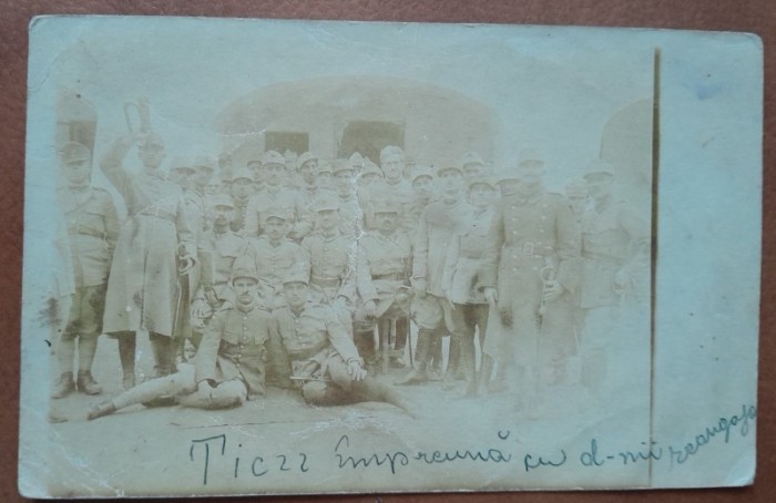 Fotografie tip carte postala, necirculata, grup de militari, inceput de secol XX