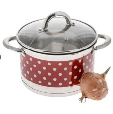 Oala din inox cu buline Bohmann, 22cm, 4.7L, capac sticla termorezistenta, manere inox foto