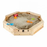 Groapa Nisip Copii Lemn Hexagonala 104cm Plum Treasure Beach + Prelata Protectie, Jucarie Gradina, 18 luni+