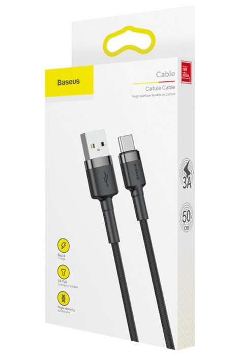 Cablu Usb Tip C 50CM Baseus USB-C QC3.0 3A 0,5M Negru-Gri 3A CATKLF-AG1
