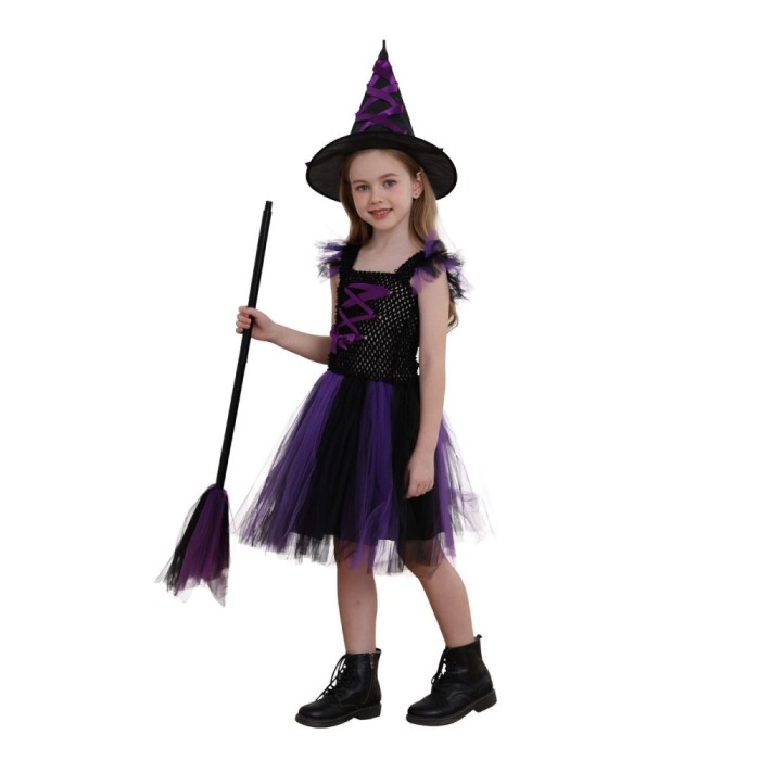Costum pentru Fete, Vrajitoare, Negru Mov, Fusta Tutu, Palarie