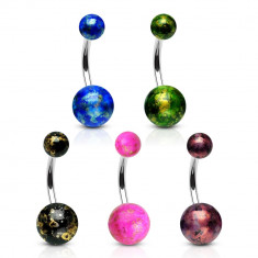 Piercing pentru buric din oțel 316L - bile colorate, cu reflexe aurii - Culoare Piercing: Roz