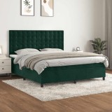 vidaXL Pat box spring cu saltea, verde &icirc;nchis, 160x200 cm, catifea 3143274