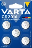 Baterii Varta CR2016 3V Lithium 90mAh set 5 buc, baterii tip pastila pentru telecomenzi, ceasuri si electronice, energie stabila si durata lunga de