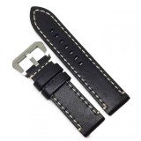 Curea de ceas Robusta din Piele Naturala - Culoare Neagra, cusatura Alba - 24mm - WZ4024, Time Veranda