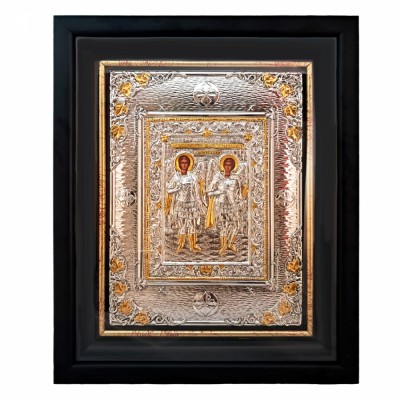 Icoana argintata Sf. Mihail si Gavril 34x42 cm foto