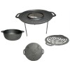 Disc Gratar Fonta cu Picioare, Set 4 Piese, 49.5 cm + Plita, Gratar, Cratita 4L, Negru. Ideal Gradina/Camping. Weekend
