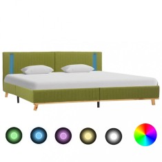 Cadru de pat cu LED, verde, 180 x 200 cm, material textil foto