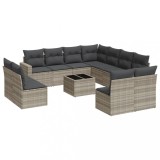 Set canapele de gradina cu perne, 12piese gri deschis poliratan