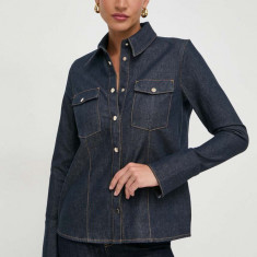 BOSS cămașă din denim femei, culoarea bleumarin, cu guler clasic, regular 50513315