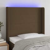Tăblie de pat cu LED, maro &icirc;nchis, 103x16x118/128 cm, textil